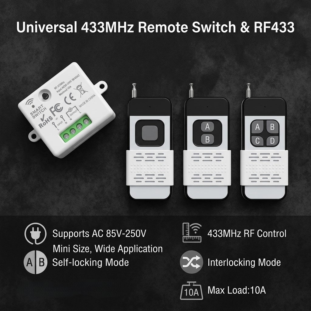 Rf 433Mhz Module - Interruptor de Control Remoto Inalámbrico de